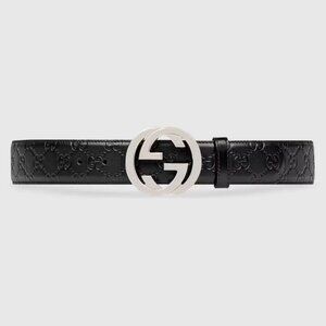 Gucci Signature Leather Belt with Double-G-Buckle Black Size 100